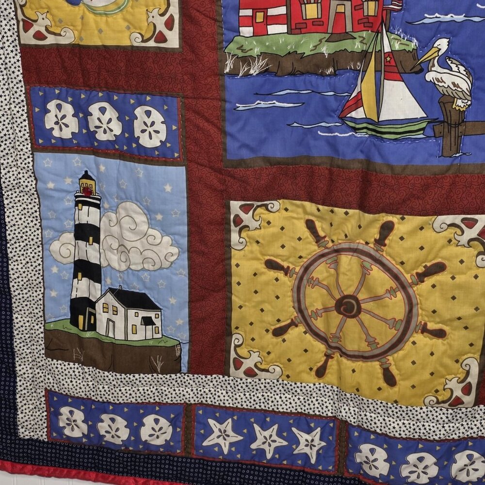 Vintage Peking Handicraft Nautical Quilt Wall Hanging 50x70 Lighthouse Numbered - Picture 8 of 13